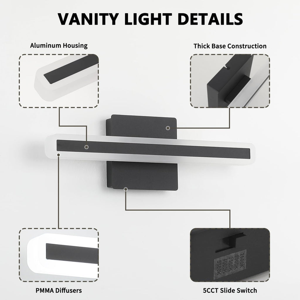 Black Vanity Lights , 5CCT Dimmable Bathroom Light Fixtures Over Mirror, Modern LED Vanity Light Bar Above Mirror