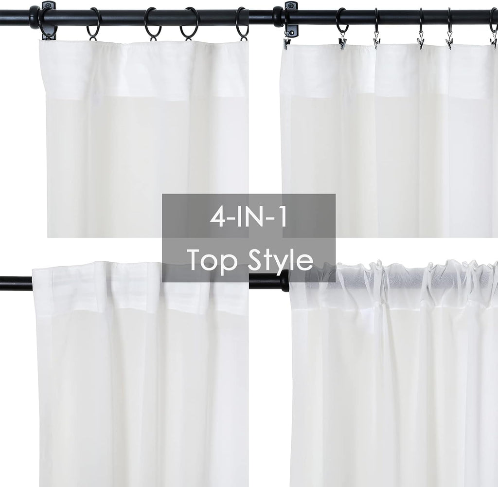 White Luxury Leaf Sheer Curtain Transparent Curtain with Rod Pocket Top Thin Semi Sheer Curtain