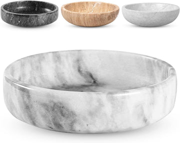 Marble Decorative Bowl - 7.5" White/Grey Solid Marble Centerpiece - Stone Fruit Bowl - Catch-All or Key Bowl - Modern