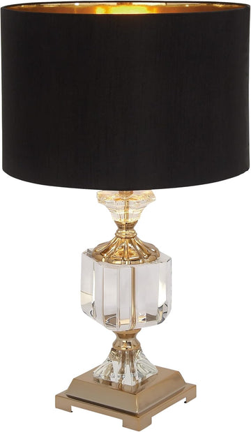 79 Crystal Room Table Lamp Accent Lamp with Gold Accents, Lamp 14" x 14" x 24", Black
