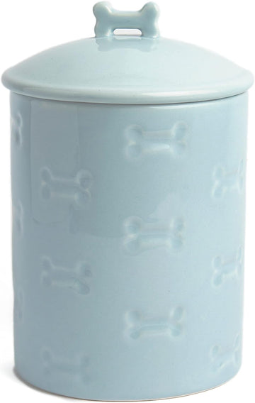 Dog Treat Jar - Ceramic Dog Treat Container 1.4 Qt (Manor Blue) | Treat Jar with Lid, Keeps Treats Fresh | Stylish
