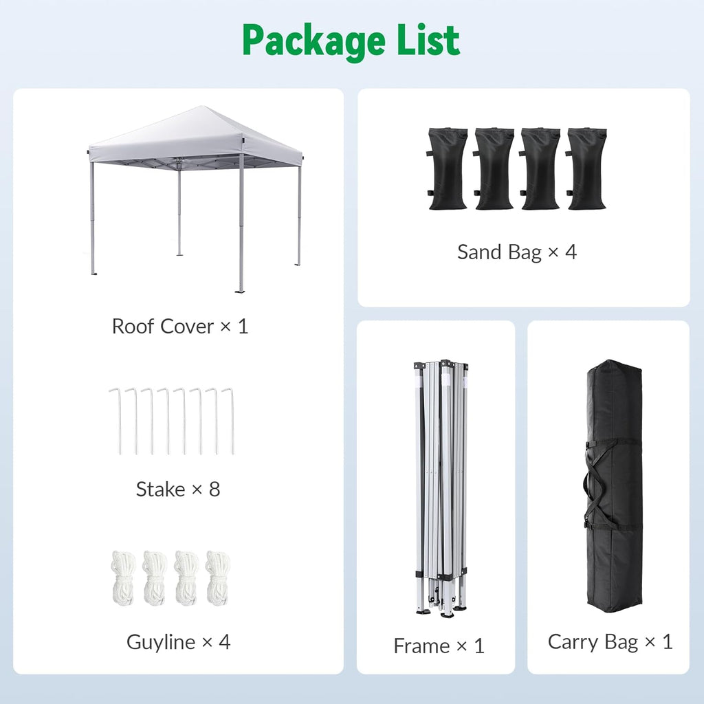 10x10 Pop Up Canopy Tent, Instant Setup Portable Canopy with Carry Bag, 4 Sandbags and 8 Stakes Events
