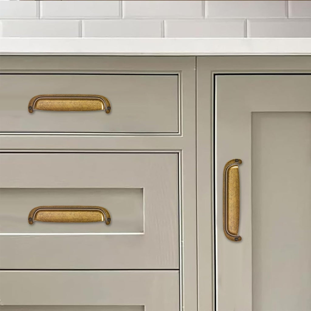 10 Pack 3"(76mm) Hole Center Vintage Drawer Retro Pulls Antique Brass Cabinet Bin Cup Pulls Bathroom Hardware Cabinet