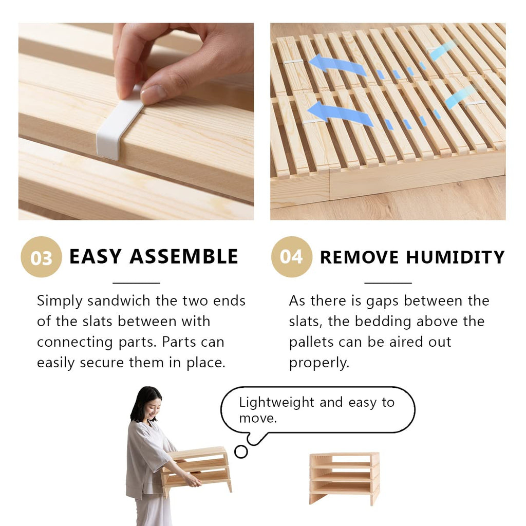 Pallet Bed Slats 4 Pieces (for Additional Purchase) Pine Wood Natural, Japanese Futon Mattress Floor Sleeping Tatami