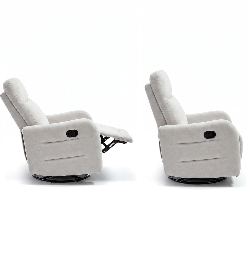 360° Swivel Glider Rocker Recliner Chair, Manual Reclining Sofa Chair with Side Pull Handle,Fabric Upholstered Lounge