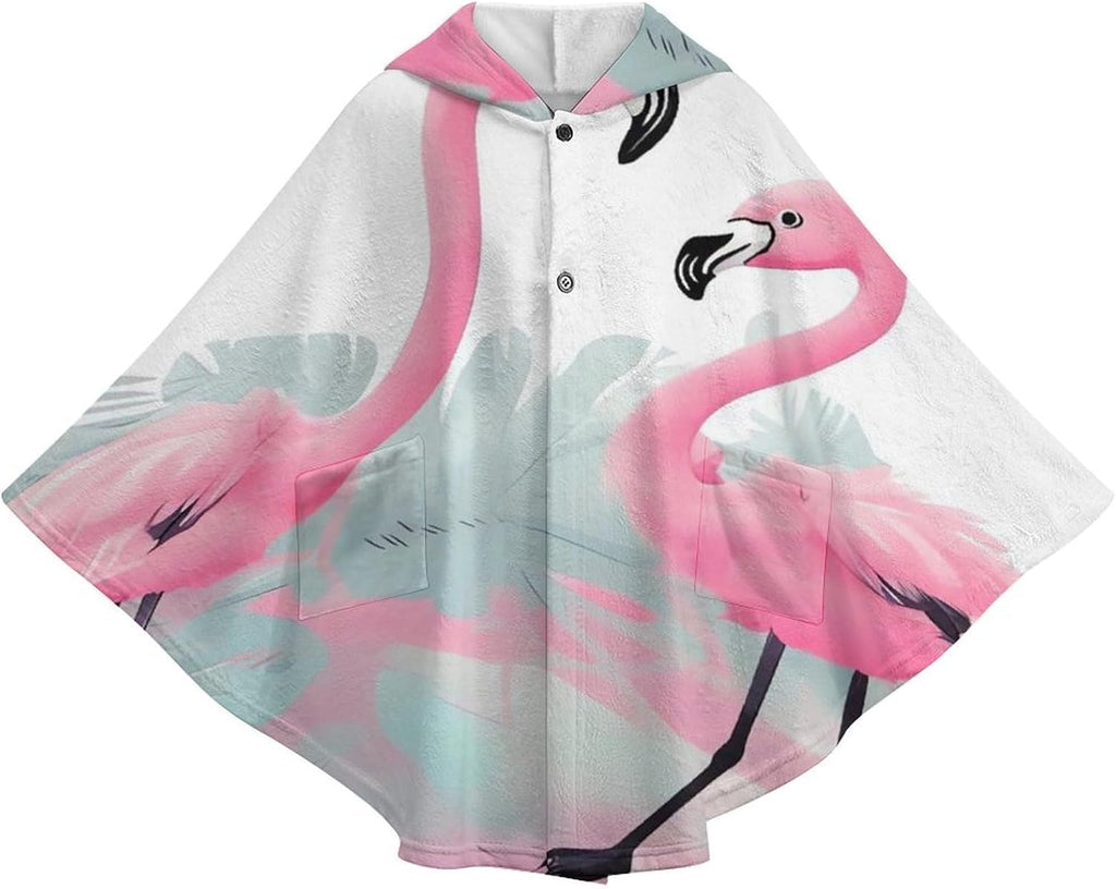 Love Flamingo Wearable Blanket Hoodie Flannel Hooded Blanket