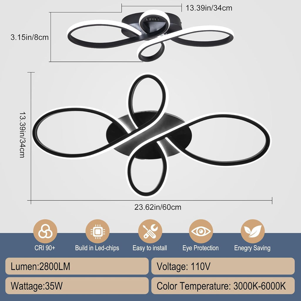 Modern LED Ceiling Light, Hallway Light Black Close to Ceiling Light Bedroom Balcony Bathroom Room (23.62Inch)