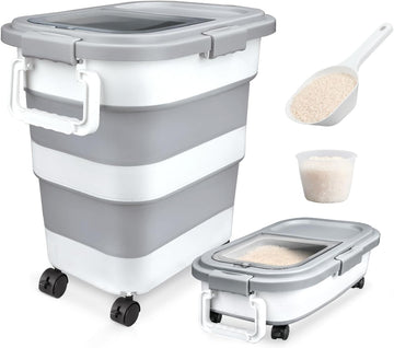 Rice Storage Container 10-40 lb, 25 lb Pet Dog Food Storage Container, Collapsible Airtight Rice Container, Rice