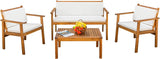Patio Furniture 4 Piece Acacia Wood Outdoor Conversation Sofa Set with Table & Cushions Porch Chairs for Garden, Deck