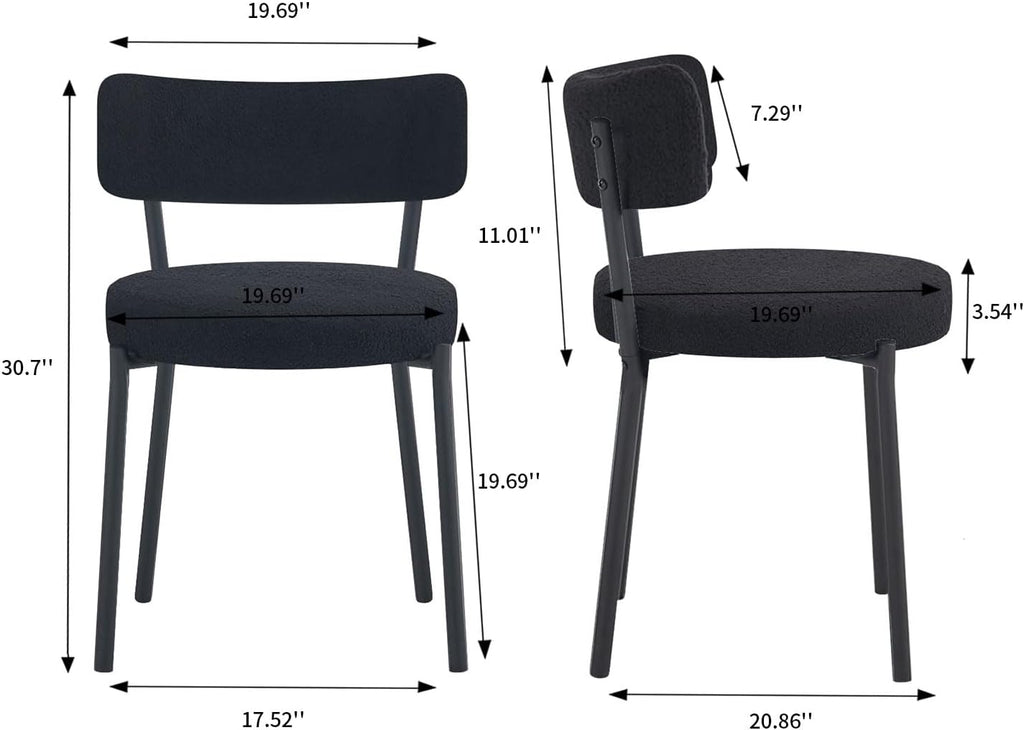 Boucle Dining Chairs Set of 4, Modern Round Upholstered Dining Chairs, Curved Backrest Kitchen Dining Room Chairs