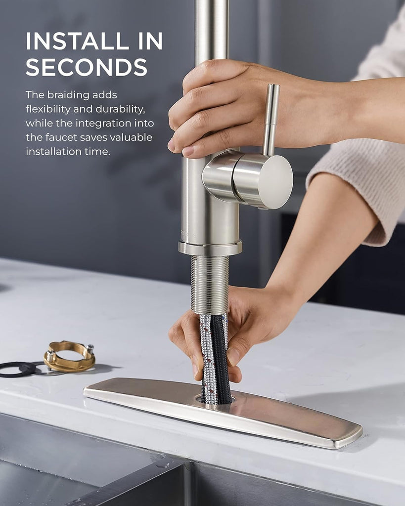 Kitchen Faucet with Pull Down Sprayer, Brushed Nickel High Arc Modern Classic Sink Faucet Stainless Steel with Deck