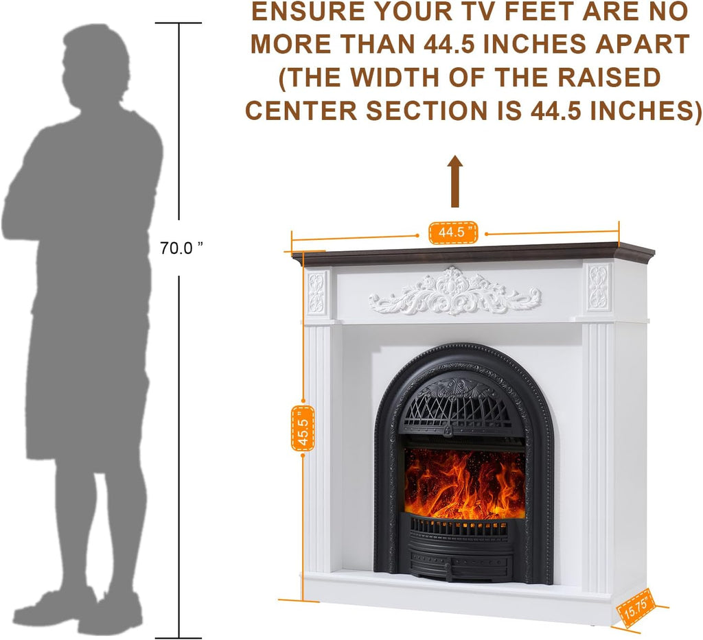 45" Electric Fireplace with Mantel,Farmhouse FreeStanding Electric Fireplace Heater Entertainment Center Wooden TV