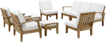 Marina Premium Grade A Teak Wood 9-Piece Outdoor Patio Furniture Set in Natural White