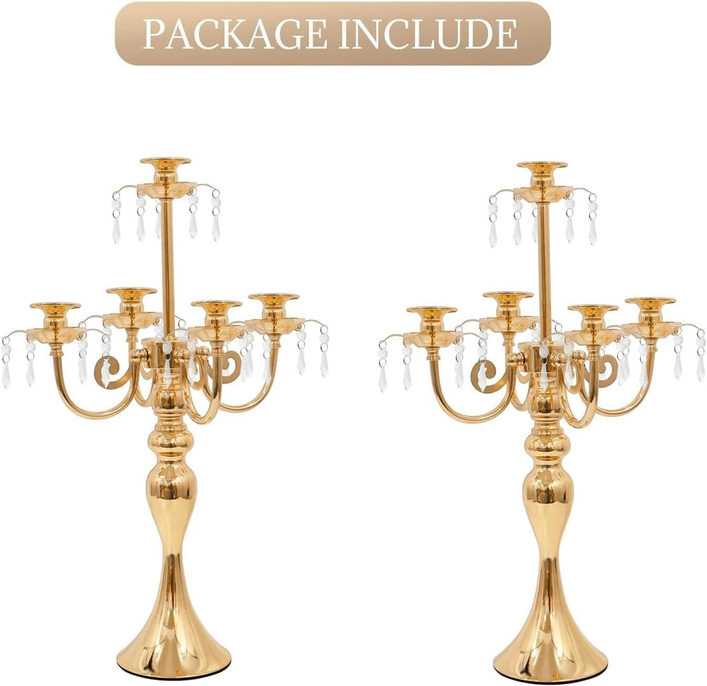 5 Arm Black Candelabra Centerpiece for Table, 20.3” Tall Metal Candlestick Candle Holder for Taper Candles, Gothic