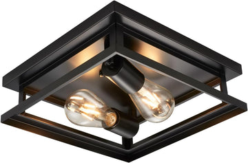 Farmhouse Flush Mount Ceiling Light Fixture 2 Light, Hallway Ceiling Light Black, Kitchen Light Fixture Ceiling Mount