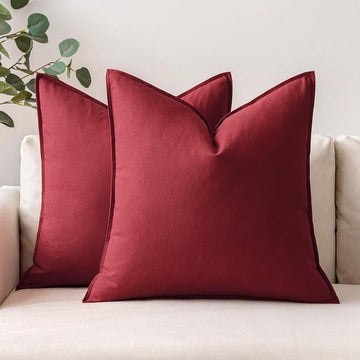Euro Shams Christmas Linen Pillow Covers 26x26 Inch Burgundy Red