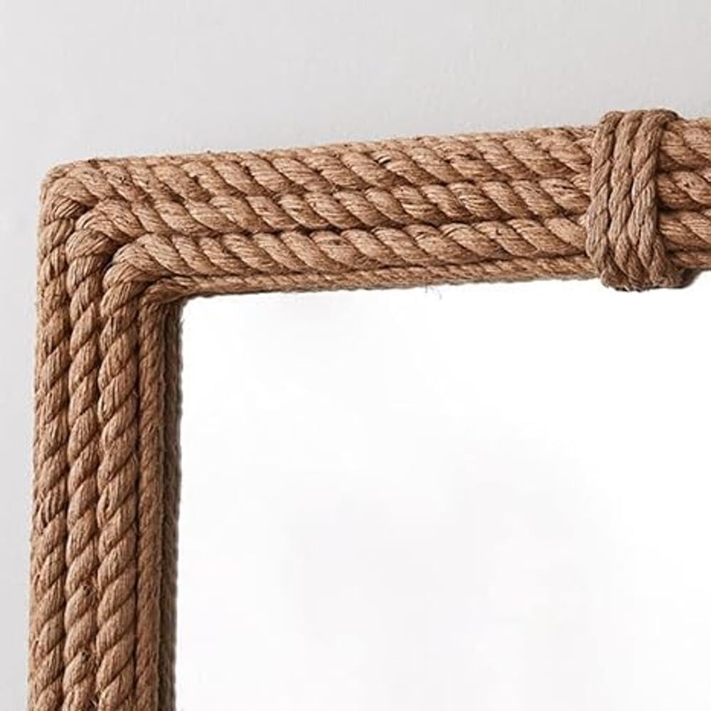 Rectangle Jute Wall Mirror | Decorative Nautical Wall Mirrors | Full Length Wooden Frame Rounded Rectangle Mirror