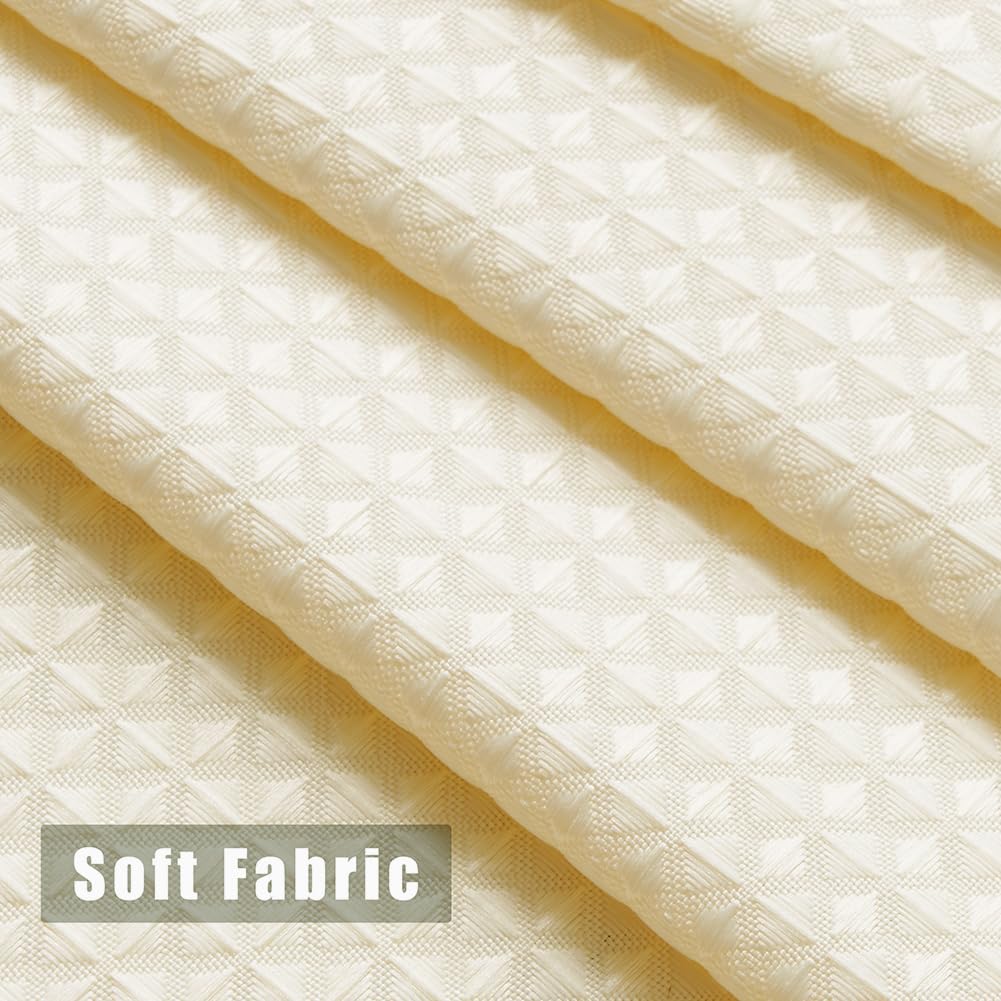 Beige Extra Long Shower Curtain 96 Inch Length, Waffle Weave Shower Curta Luxury Spa, Waterproof Fabric Bathroom