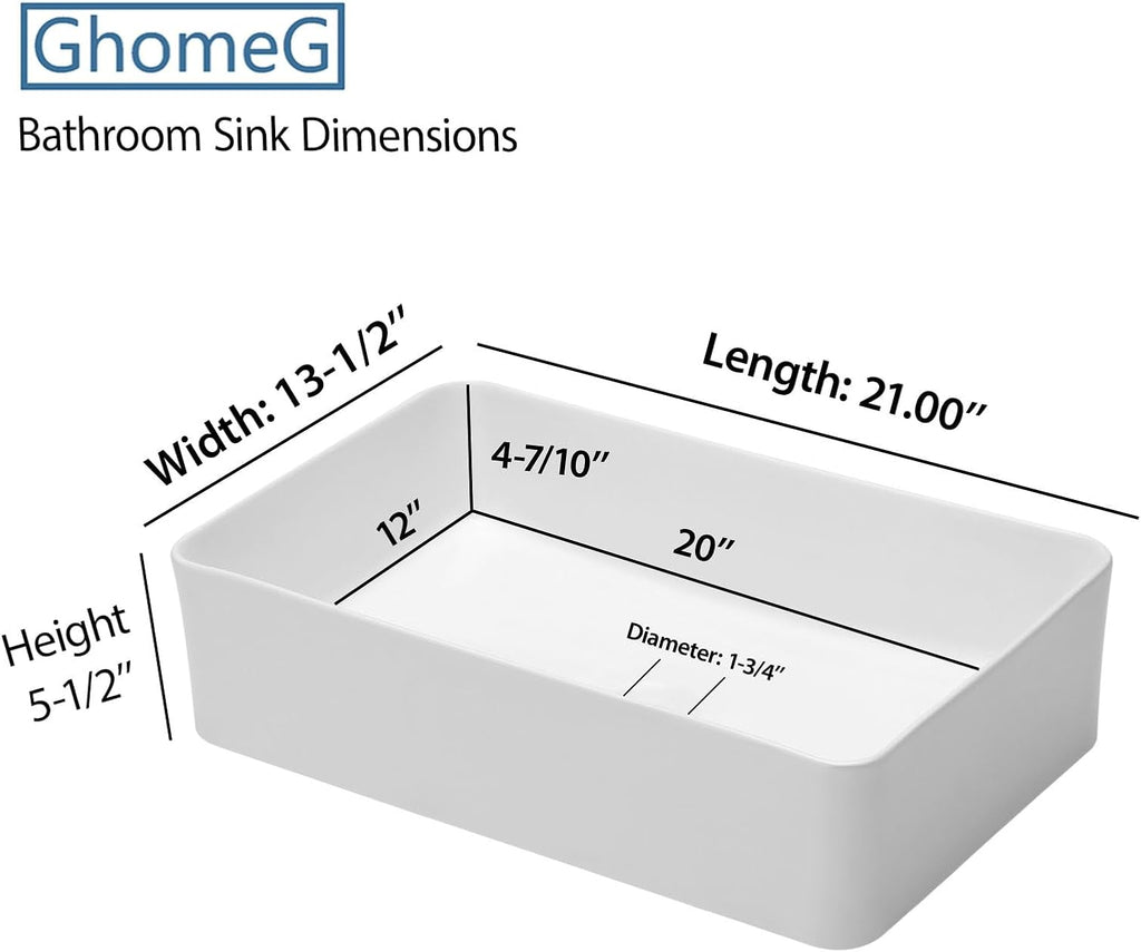 Rectangular Bathroom Vessel Sink 21"x14" Rectangle Above Counter White Porcelain Ceramic Vessel Vanity Sink Art Basin