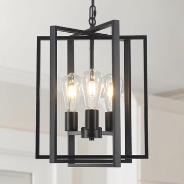 Black Farmhouse Modern Chandelier Light Fixture for Dining Room, 3 Light Rustic Kitchen Island Metal Pendant Hanging