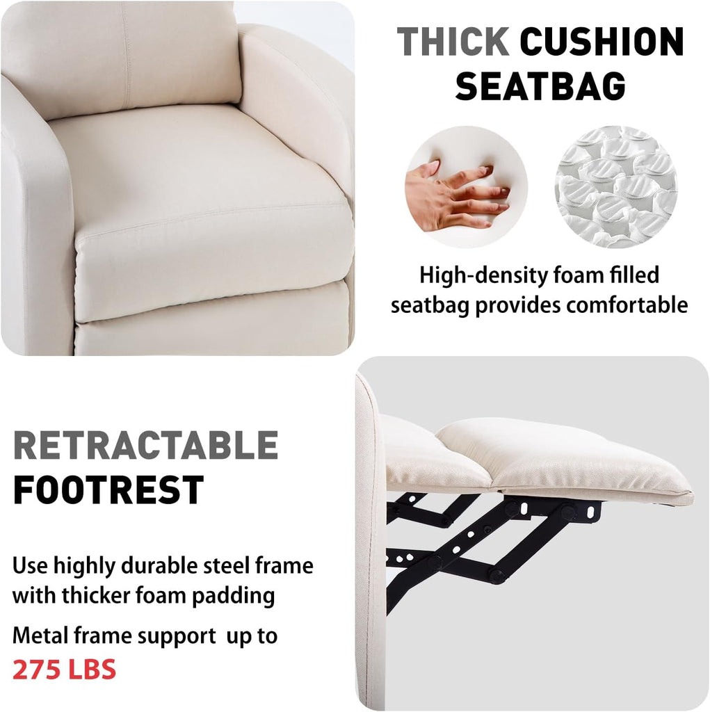 Recliner Chair Single Reclining Sofa Home Theater Seating with Lumbar Support and Padded Backrest for Living Room and Bedroom (Leather, Black)