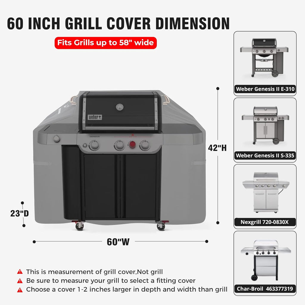 Ultimate Durable 60 Inch Grill Cover Grill,Heavy Duty Waterproof Rip-Proof BBQ Cover,Fade Resistant Gas Grill Cover