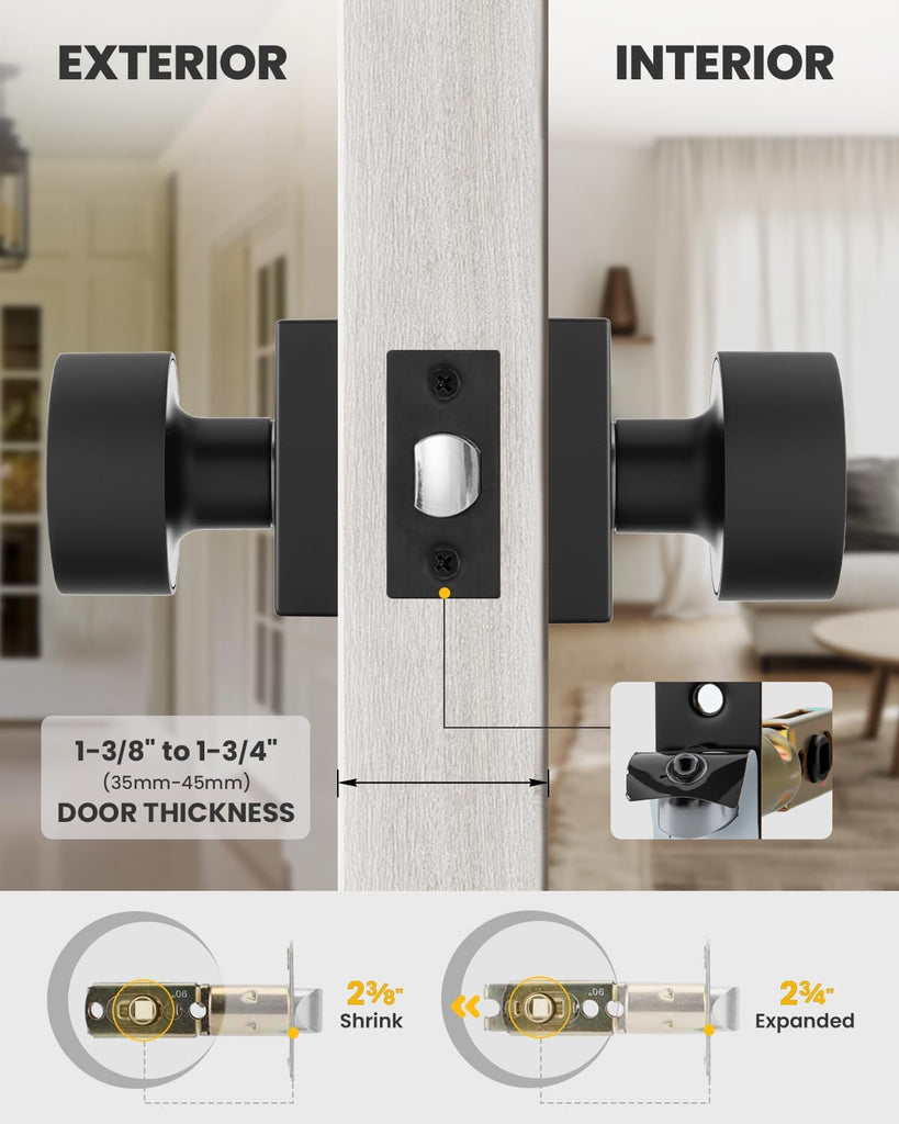 Matte Black Passage Door Knobs Interior, Zinc Alloy Matte Black Door Knob , Non-Locking Function