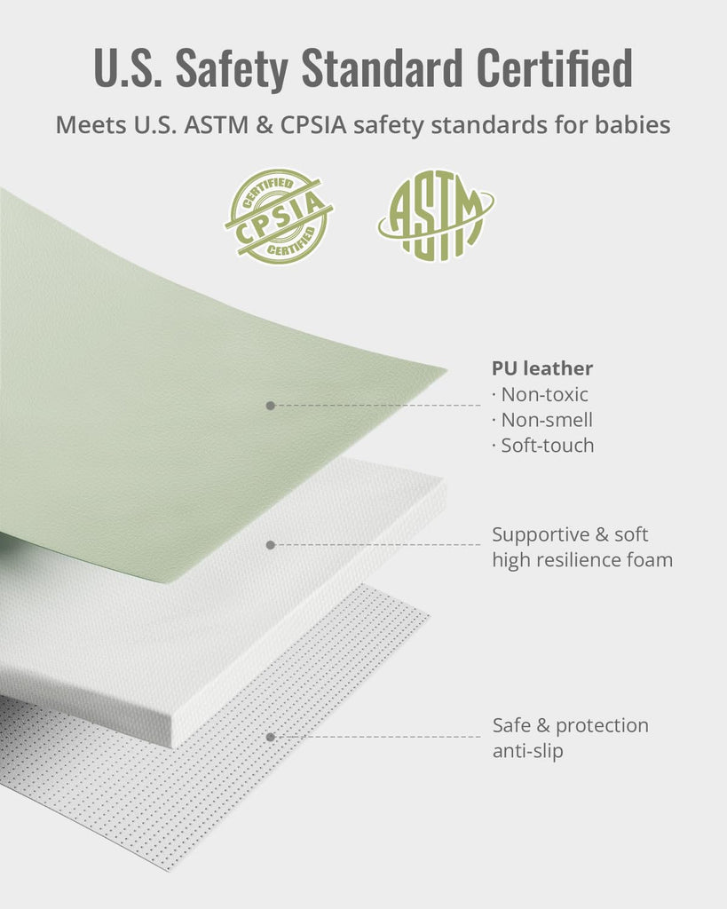 Vegan Leather Baby Play Mat, 47''x47'', Light Green