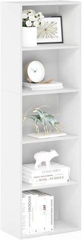 LUDER Book Shelf, 5-Tier Bookshelf, Bookcase with Open Shelves, 9.4 x 15.8 x 52, Easy Assembly, White