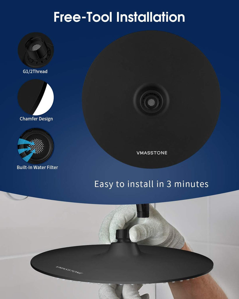 Rain Shower Head VMASSTONE 9In High Pressure Showerhead