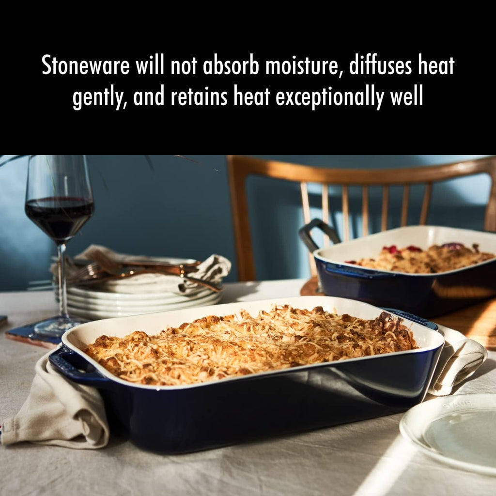 Ceramic 2-pc Rectangular Dish Set - Dark Blue | Oven-to-Table for Casseroles, Lasagnas, & Roasting. Dishwasher Safe.