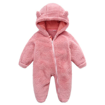 Newborn Baby Fleece Footie Snowsuit Winter Bodysuit Cartoon Bear Warm Hooded Outfits for Girls Boys