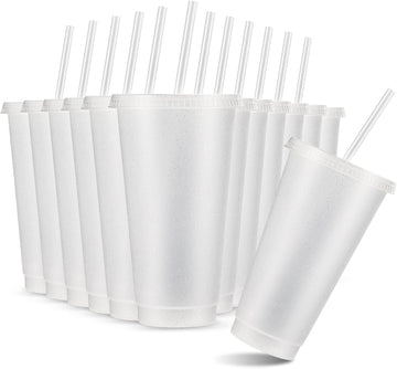 12 Pcs Reusable Glitter Cups with Lids and Straws 24 oz Plastic Tumbler Iced Coffee Cup Travel Mug for Smoothie Juice