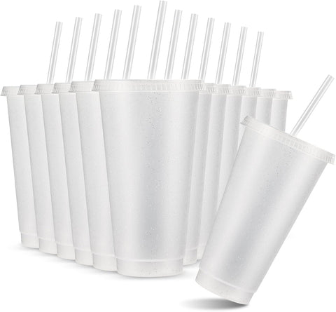 12 Pcs Reusable Glitter Cups with Lids and Straws 24 oz Plastic Tumbler Iced Coffee Cup Travel Mug for Smoothie Juice