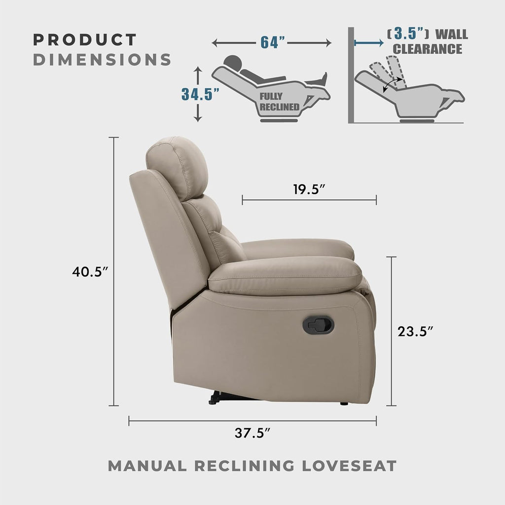 64" W Manual Reclining Loveseat, Top Grain Leather Match Reclining Love Seat, Home Theater Seating