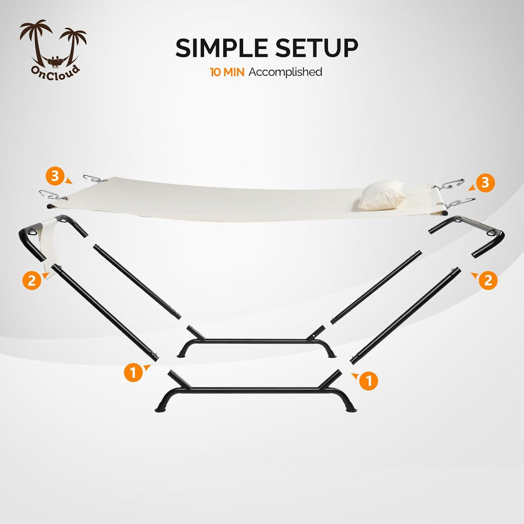 Iron Hammock with Stand, Hammock Stand with Double-Layer Oxford Cloth Hammock, Portable Heavy-Duty Hammock for