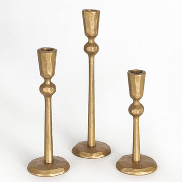 Antique Brass Iron Taper Candle Holder - Set of 3 Decorative Candle Stand, Candlestick Holder for Wedding, Dinning