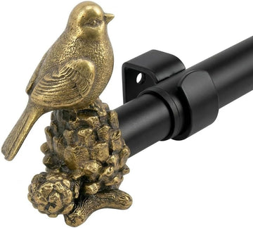 Brushed Brass 32 to 152 Inches Curtain Rod, Adjustable Heavy Duty Drapery Rod Set with Gold Bird Finials, Farmhouse