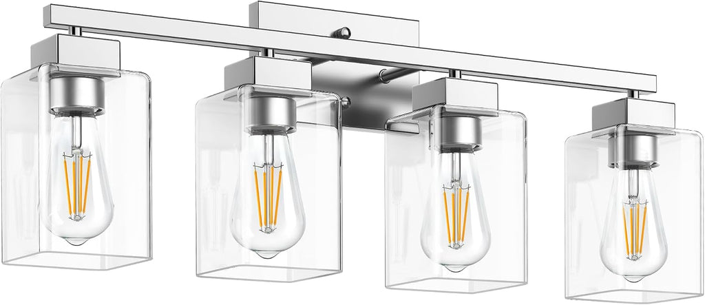 4-Light Bathroom Light Fixtures, Brushed Nickel Modern Vanity Lights, Bathroom Lighting Fixtures Over Mirror, Square
