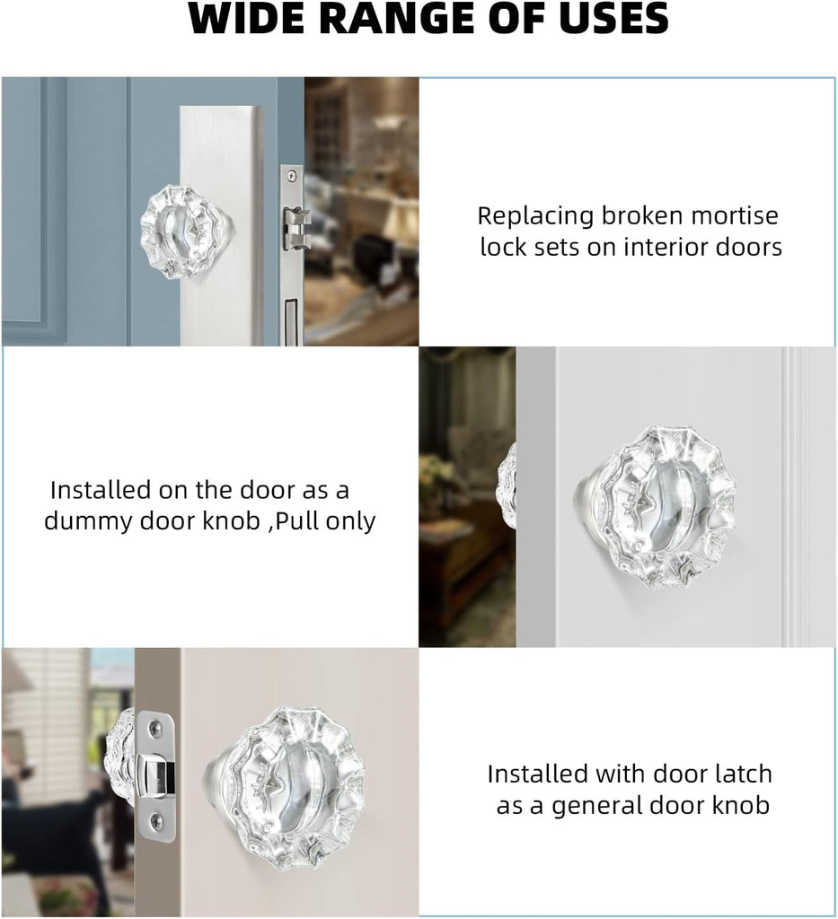 Crystal Glass Door Knobs Interior with Spindle, Brushed Nickel, 1 Pack