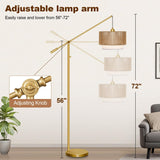 【Upgraded】Arc Floor Lamp, Boho Dimmable Swing Arm Floor Lamp with Rattan & Fabric Shades