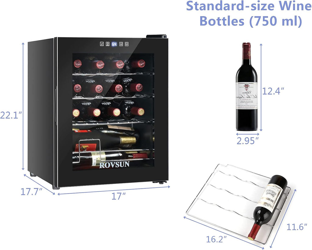 16 Bottle Wine Fridge, Freestanding Compressor Cooler Refrigerator