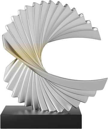 Ocean Wave Sculpture - Modern Funky Abstract Statue, Resin Wave Sea Ornament Desk Shelf Accents (Silver)