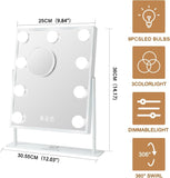 Vanity Mirror with Light Lighted Makeup Mirror Vanity Smart Touch Control 3Colors Dimmable Detachable 10X