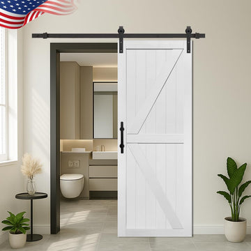 32in x 96in MDF Barn Door with 6.6FT Sliding Door Hardware Kit, Solid Barn Door Slab Covered with Water-Proof PVC