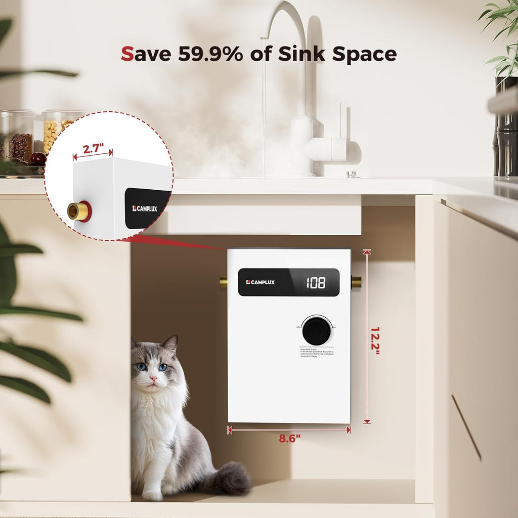 Tankless Water Heater Electric 8kW 240 Volt, On Demand Instant Hot Water Heater with Self-Modulating Save Energy