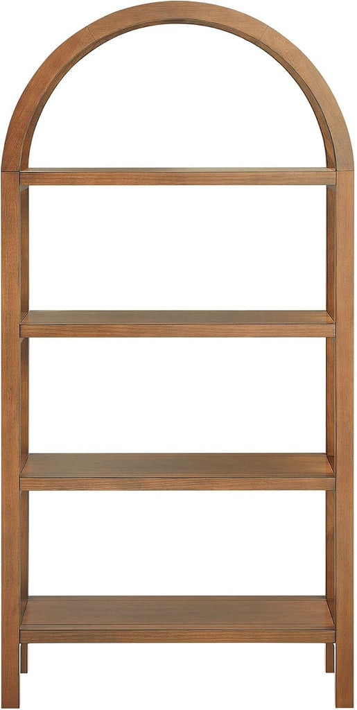 Vexley 60 Inch Arched Bookshelf in Walnut - Modern Pine and Acacia Open Display Bookcase , Reading Nook