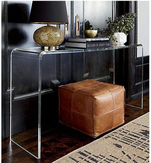 Square Moroccan Pouf Cover, Brown Leather Pouf, Modern Ottoman