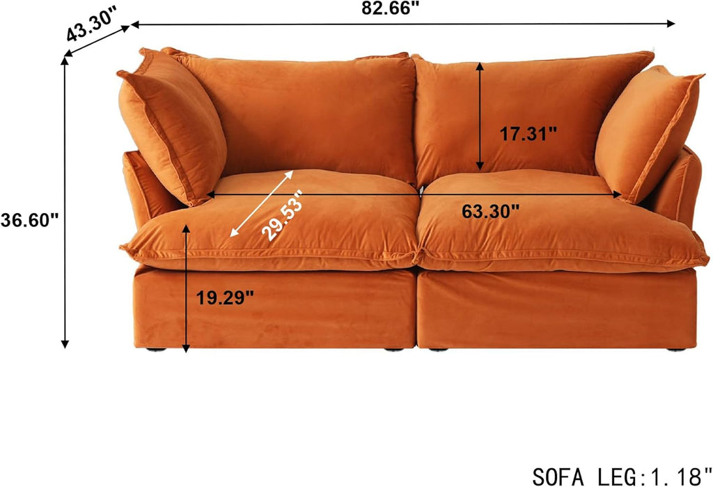 82.66" Sectional Couch for Living Room, Modular Sectional Sofa, Modern Convertible Couches, Cushion Covers Removable, Down Filled Soft Sofas for Living Room, Home, Apartment (Orange)