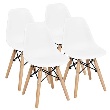 Kids Chair 4 Pcs, Toddler Chair in Mini DSW Size w/Solid Wood Legs, Wire Steel Base, Curved Backrest, Mid-Century